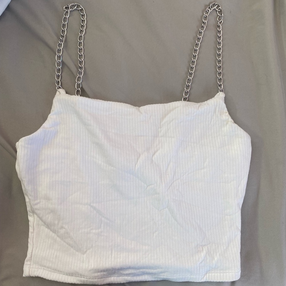 Garage White Crop Top with Silver Chain Straps